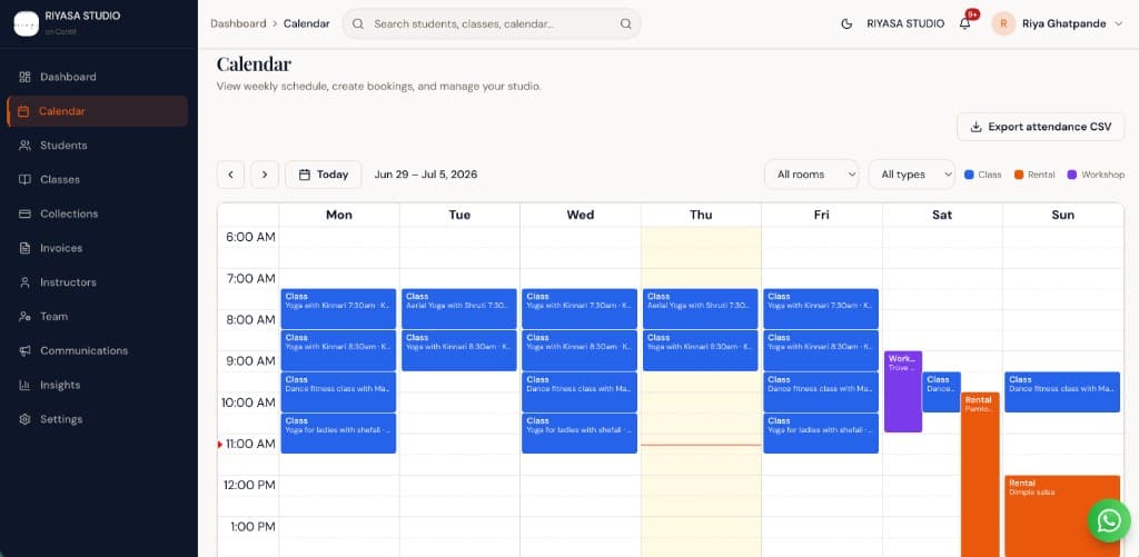 Salon appointment calendar in Centrl Studio